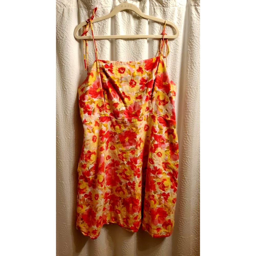 Old Navy Ladies‎ Sundress Tie Straps Floral Pink floral Yellow Pockets Beach XL